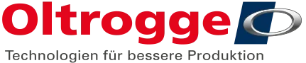 Logo von Oltrogge mit dem Firmennamen in roter Schrift. Rechts ist eine stilisierte ovale Form auf blauem, quadratischem Hintergrund zu sehen.