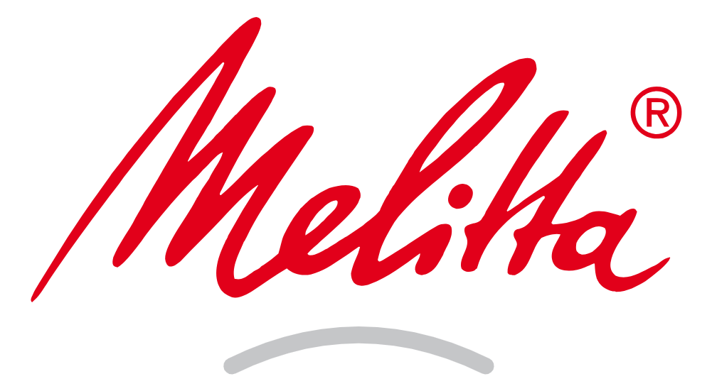 Das Bild zeigt das Melitta-Logo mit dem Wort Melitta in fetter, roter Schreibschrift und einem eingetragenen Markensymbol über einer gebogenen grauen Linie.