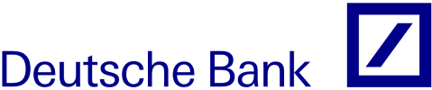 Das Logo der Deutschen Bank zeigt den Firmennamen in blauer Schrift neben einem blauen Quadrat mit einer diagonalen Linie im Inneren.