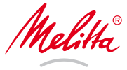 Das Bild zeigt das Melitta-Logo mit dem Wort Melitta in fetter, roter Schreibschrift und einem eingetragenen Markensymbol über einer gebogenen grauen Linie.
